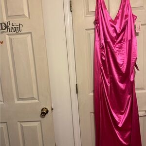 Hot Pink Satin Sheath Dress
